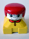 Minifig No: 2327pb10  Name: Duplo 2 x 2 x 2 Figure Brick, Yellow Base with Red Collar and Red Heart Buttons, White Head with Eyelashes, Red Female Hair