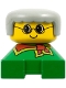 Minifig No: 2327pb11  Name: Duplo 2 x 2 x 2 Figure Brick, Grandmother, Green Base, Gray Hair, Yellow Face