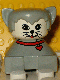 Minifig No: 2327pb15  Name: Duplo 2 x 2 x 2 Figure Brick, Cat, Light gray base with red collar, light gray hair, white face