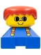 Minifig No: 2327pb20  Name: Duplo 2 x 2 x 2 Figure Brick, Blue Base with suspenders, yellow head with smile and freckles above nose, red male hair