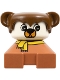 Minifig No: 2327pb21  Name: Duplo 2 x 2 x 2 Figure Brick, Dog, Fabuland Brown Base with Yellow Scarf, Brown Hair with Ears, White Dog Face