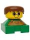 Minifig No: 2327pb22  Name: Duplo 2 x 2 x 2 Figure Brick, Green Base with Brown Overalls, Brown Hair, Yellow Head