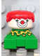 Minifig No: 2327pb24  Name: Duplo 2 x 2 x 2 Figure Brick, Clown, Green Base, Yellow Collar with Green Dots, White Head, Red Hair