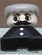 Minifig No: 2327pb29  Name: Duplo 2 x 2 x 2 Figure Brick, Black Base with Two Buttons, Gray Hair, White Face with Moustache
