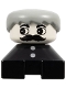 Lot ID: 103549739  Minifig No: 2327pb29  Name: Duplo 2 x 2 x 2 Figure Brick, Black Base with Two Buttons, Gray Hair, White Face with Moustache