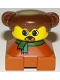 Minifig No: 2327pb30  Name: Duplo 2 x 2 x 2 Figure Brick, Dog, Dark Orange Base with Green Scarf, Brown Hair with Ears, Yellow Dog Face