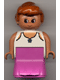 Lot ID: 282785989  Minifig No: 31181pb01  Name: Duplo Figure, Female Lady, Dark Pink Dress, Lace Lined Tank Top with Blue Flower