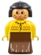 Minifig No: 31181pb03  Name: Duplo Figure, Female Lady, Brown Dress, Yellow Top, Black Hair (Native American)