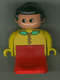 Minifig No: 31181pb04  Name: Duplo Figure, Female Lady, Red Dress, Yellow Top and Green Collar