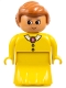 Minifig No: 31181pb05  Name: Duplo Figure, Female Lady, Yellow Dress, Yellow Top, White Collar and Dark Pink Brooch