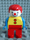 Minifig No: 4555pb002  Name: Duplo Figure, Male Clown, Red Legs, Yellow Top with 2 Buttons, Blue Arms, Red Hair Straight