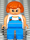 Lot ID: 404296560  Minifig No: 4555pb006  Name: Duplo Figure, Female, Blue Legs, White Top with Blue Overalls with Red Hearts