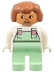 Minifig No: 4555pb009  Name: Duplo Figure, Female, Light Green Legs, White Top with Light Green Overalls with Pink Buttons, Fabuland Brown Hair (Patty)
