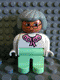Minifig No: 4555pb014 Name: Duplo Figure, Female, Light Green Legs, White Blouse, Gray Hair, Glasses Minifig No: 4555pb014 Name: Duplo Figure, Female, Light Green Legs, White Blouse, Gray Hair, Glasses