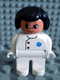 Minifig No: 4555pb016  Name: Duplo Figure, Female Medic, White Legs, White Top with EMT Star of Life Pattern, Black Hair
