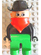 Minifig No: 4555pb024  Name: Duplo Figure, Male, Green Legs, Black Top, Red Scarf, Cowboy Hat (Western Bad Guy)