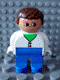 Minifig No: 4555pb033 Name: Duplo Figure, Male, Blue Legs, White Two Button Cardigan, Brown Hair Minifig No: 4555pb033 Name: Duplo Figure, Male, Blue Legs, White Two Button Cardigan, Brown Hair