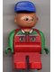 Minifig No: 4555pb040  Name: Duplo Figure, Male, Red Legs, Red Top with Octan Logo, Crooked Blue Hat