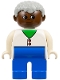 Minifig No: 4555pb048  Name: Duplo Figure - Male, Adult Man, Blue Legs, White Top with Buttons over Shirt Pattern, Light Gray Hair, Brown Head (75505)