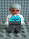 Minifig No: 4555pb049 Name: Duplo Figure, Male, Dark Gray Legs, Medium Blue Vest, Gray Hair, Glasses Minifig No: 4555pb049 Name: Duplo Figure, Male, Dark Gray Legs, Medium Blue Vest, Gray Hair, Glasses