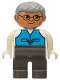 Minifig No: 4555pb049  Name: Duplo Figure, Male, Dark Gray Legs, Medium Blue Vest, Gray Hair, Glasses