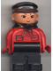 Minifig No: 4555pb051  Name: Duplo Figure, Male, Black Legs, Red Top with Pockets (Intelli-Train Red Conductor)