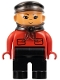 Lot ID: 404591460  Minifig No: 4555pb051  Name: Duplo Figure, Male, Black Legs, Red Top with Pockets (Intelli-Train Red Conductor)