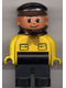Minifig No: 4555pb052  Name: Duplo Figure, Male, Black Legs, Yellow Top with Pockets (Intelli-Train Yellow Conductor)