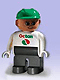 Minifig No: 4555pb056  Name: Duplo Figure, Male, Dark Gray Legs, White Top with Octan Logo, Green Helmet
