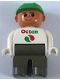 Minifig No: 4555pb056  Name: Duplo Figure, Male, Dark Gray Legs, White Top with Octan Logo, Green Helmet (4143720)