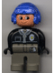 Minifig No: 4555pb060  Name: Duplo Figure, Male Police, Dark Gray Legs, Black Top with Zipper, Tie and Badge, Blue Aviator Helmet