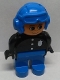 Minifig No: 4555pb062a  Name: Duplo Figure, Male Police, Blue Legs, Black Top with 3 Buttons and Badge, Blue Aviator Helmet and Nose Bow Line Down