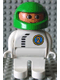 Minifig No: 4555pb068  Name: Duplo Figure, Male, White Legs, White Top with Black Zipper and Racer #2, Green Helmet