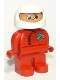 Minifig No: 4555pb070a  Name: Duplo Figure, Male, Red Legs, Red Top with Black Zipper and Racer #2, White Helmet