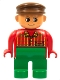 Lot ID: 407200665  Minifig No: 4555pb071  Name: Duplo Figure, Male, Green Legs, Red Top Plaid, Brown Cap