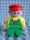 Minifig No: 4555pb078  Name: Duplo Figure, Male, Green Legs, Yellow Top with Green Overalls, Red Cap (Zoo Keeper)