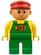 Minifig No: 4555pb078  Name: Duplo Figure, Male, Green Legs, Yellow Top with Green Overalls, Red Cap (Zoo Keeper)