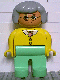 Minifig No: 4555pb084 Name: Duplo Figure, Female, Medium Green Legs, Yellow Blouse with Collar, Gray Hair, Glasses Minifig No: 4555pb084 Name: Duplo Figure, Female, Medium Green Legs, Yellow Blouse with Collar, Gray Hair, Glasses