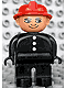 Minifig No: 4555pb114  Name: Duplo Figure, Male Fireman, Black Legs, Black Top with 3 White Buttons, Red Fire Helmet