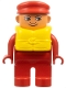 Minifig No: 4555pb115  Name: Duplo Figure, Male, Red Legs, Red Top, Life Jacket, Red Cap