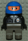 Minifig No: 4555pb135  Name: Duplo Figure, Male Police, Dark Gray Legs, Black Top with Zipper, Tie and Badge, Blue Racing Helmet