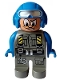 Lot ID: 327615342  Minifig No: 4555pb140  Name: Duplo Figure, Male Action Wheeler, Dark Gray Legs, Dark Gray Jumpsuit, Blue Arms, Blue Aviator Helmet with Goggles
