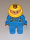 Minifig No: 4555pb141  Name: Duplo Figure, Male, Blue Legs, Blue Top with Green Suspenders and Tiger Logo, Yellow Helmet with Tiger