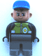 Lot ID: 177877957  Minifig No: 4555pb143  Name: Duplo Figure, Male Police, Dark Gray Legs, Black Top with Pale Green Vest and Police Badge, Blue Cap
