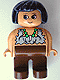 Minifig No: 4555pb145  Name: Duplo Figure, Female, Brown Legs, Tooth Necklace Pattern, Black Hair (Cavewoman)