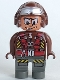 Lot ID: 225430983  Minifig No: 4555pb153  Name: Duplo Figure, Male Action Wheeler, Dark Gray Legs, Brown Top with Parachute Straps, Brown Helmet with Goggles