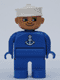 Minifig No: 4555pb157  Name: Duplo Figure, Male, Blue Legs, Blue Top with White Anchor, White Sailor Hat
