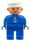 Minifig No: 4555pb157  Name: Duplo Figure, Male, Blue Legs, Blue Top with White Anchor, White Sailor Hat
