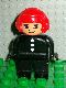Minifig No: 4555pb176  Name: Duplo Figure, Male Fireman, Black Legs, Black Top with 3 White Buttons, Red Aviator Helmet