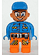 Lot ID: 134428432  Minifig No: 4555pb178  Name: Duplo Figure, Male Action Wheeler, Orange Legs with Belt, Blue Top with Pen, Chain, Radio, and Wrench, Blue Cap
